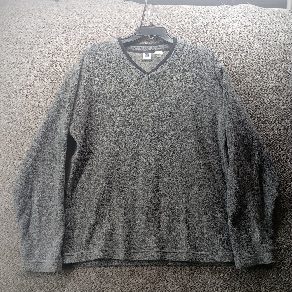 GAP Gray Fleece Pullover Mens Medium V Neck Lightweight Sweater